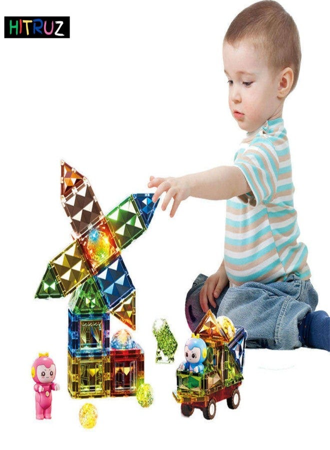 HITRUZ Magnetic Tiles STEM Toys for Kids | Magnetic Building Blocks Set | 3D Puzzle Construction Toy for Toddlers | Montessori Educational Toys for Age 3+ Boys Girls (57 Pcs Light Magnetic Blocks) - Image 2